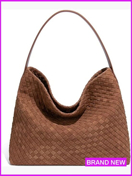 Handbags - Woven Suede Shoulder Bag Tote Purse Handmade Vegan Leather Hobo Handbag